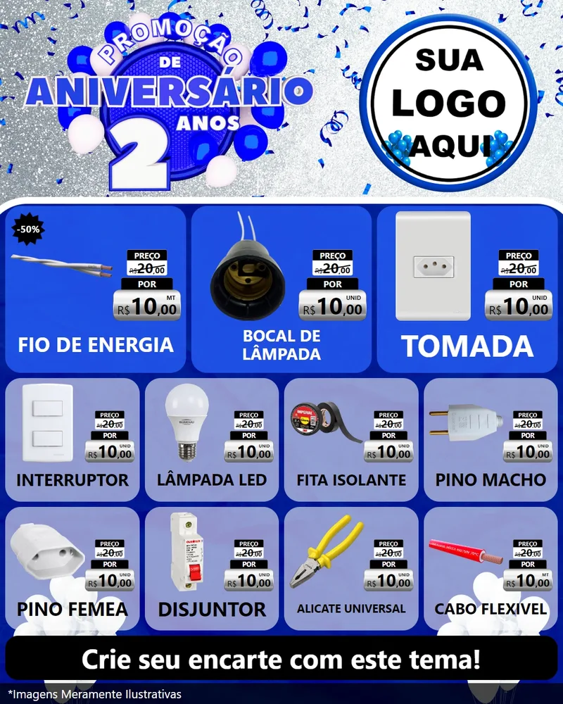 Modelo de Rede Social para Feed Instagram com o tema Promoção de Aniversário - 2 Anos para Materiais Elétricos