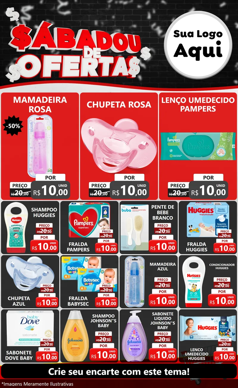 Modelo de Encarte para Encarte Grande com o tema Sabadou de Ofertas para Bebês