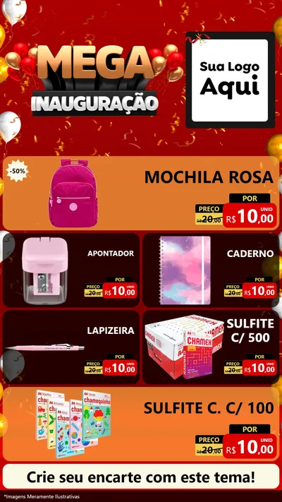 Modelo de TV para TV Vertical com o tema Mega Inauguração para Papelaria