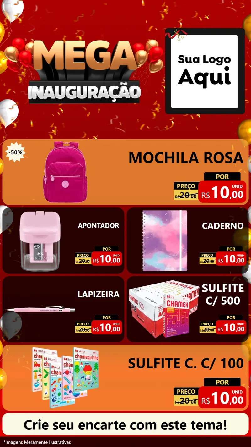 Modelo de TV para TV Vertical com o tema Mega Inauguração para Papelaria