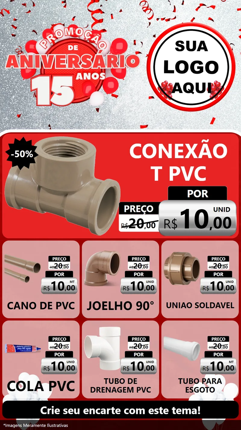 Modelo de Rede Social para Stories com o tema Promoção de Aniversário - 15 Anos para Tubos e conexões