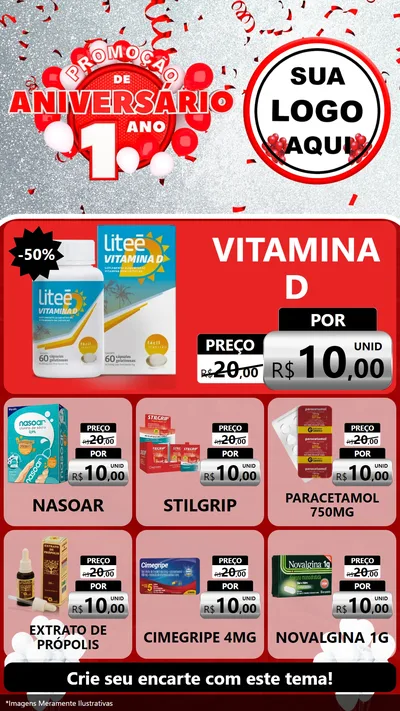 Modelo de Rede Social para Stories com o tema Promoção de Aniversário - 1 Ano para Farmácia