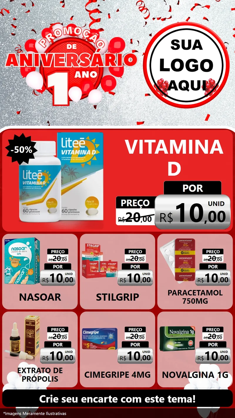 Modelo de Rede Social para Stories com o tema Promoção de Aniversário - 1 Ano para Farmácia