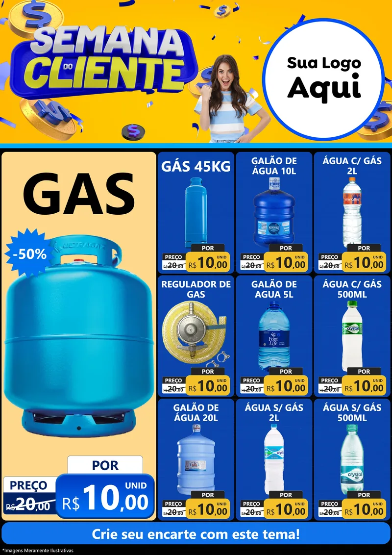 Modelo de Encarte para Encarte A4 Vertical com o tema Semana do Cliente para Água e gás