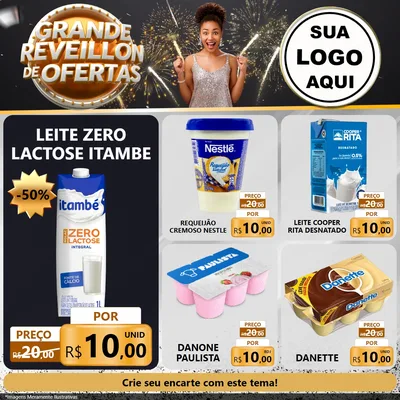 Modelo de Rede Social para Feed Facebook com o tema Grande Réveillon de Ofertas para Frios e Laticínios