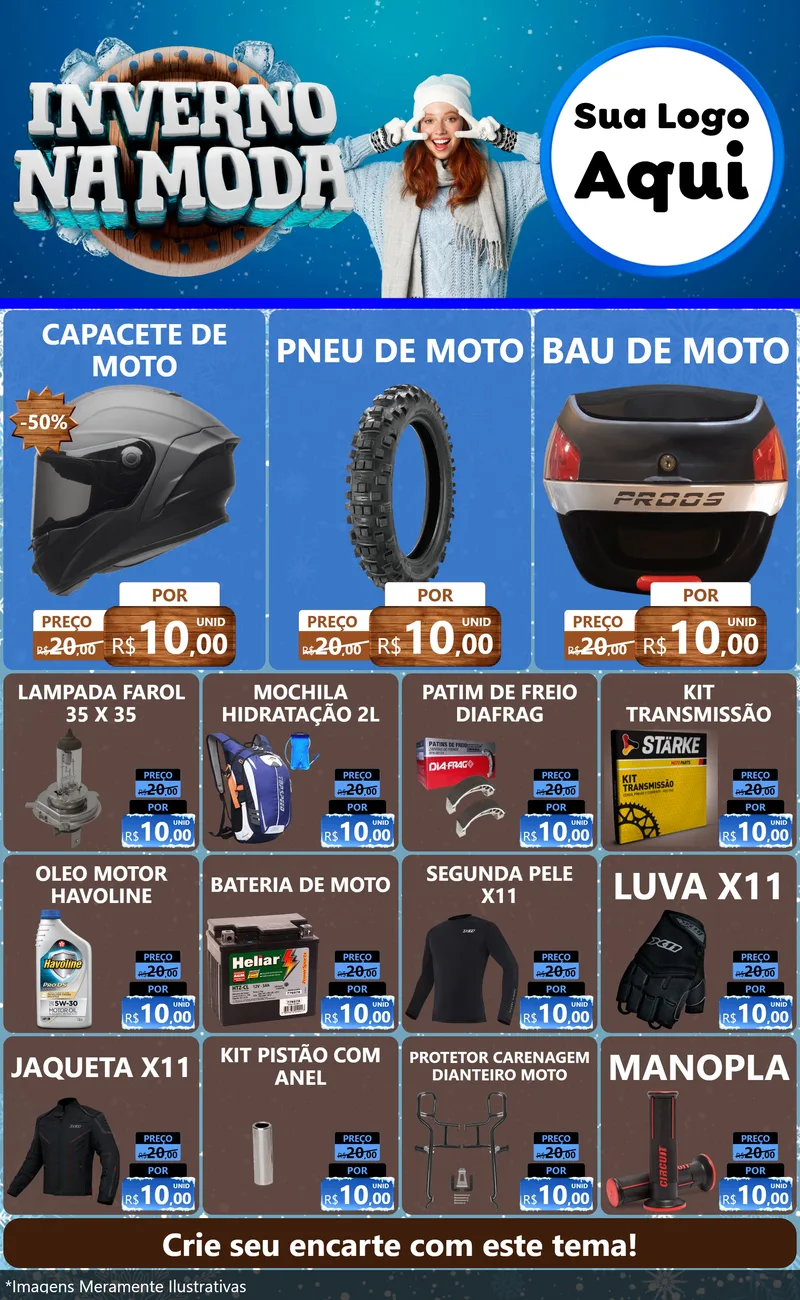 Modelo de Encarte para Encarte Grande com o tema Inverno na Moda para Moto peças