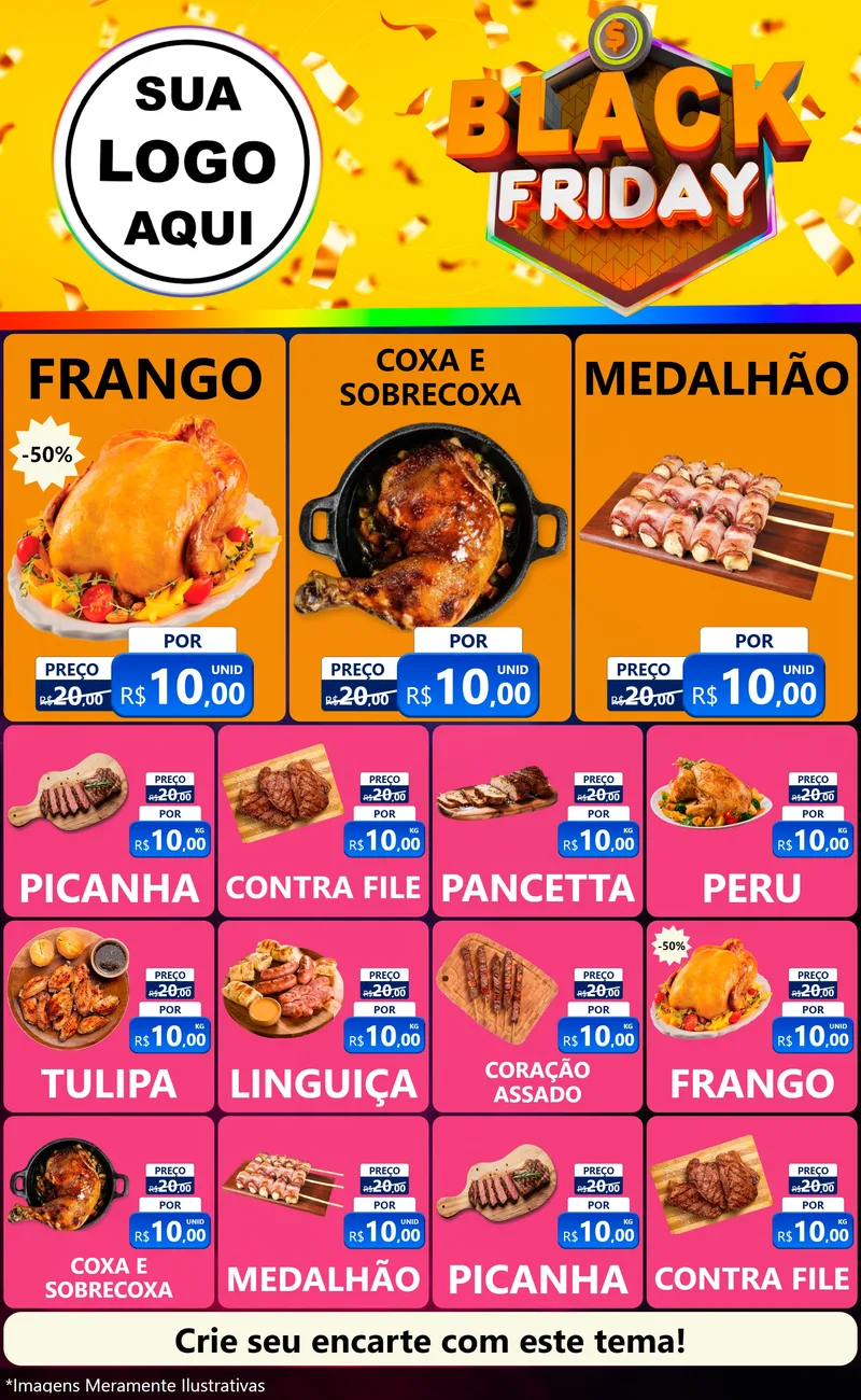 Modelo de Encarte para Encarte Grande com o tema Black Friday para Assados