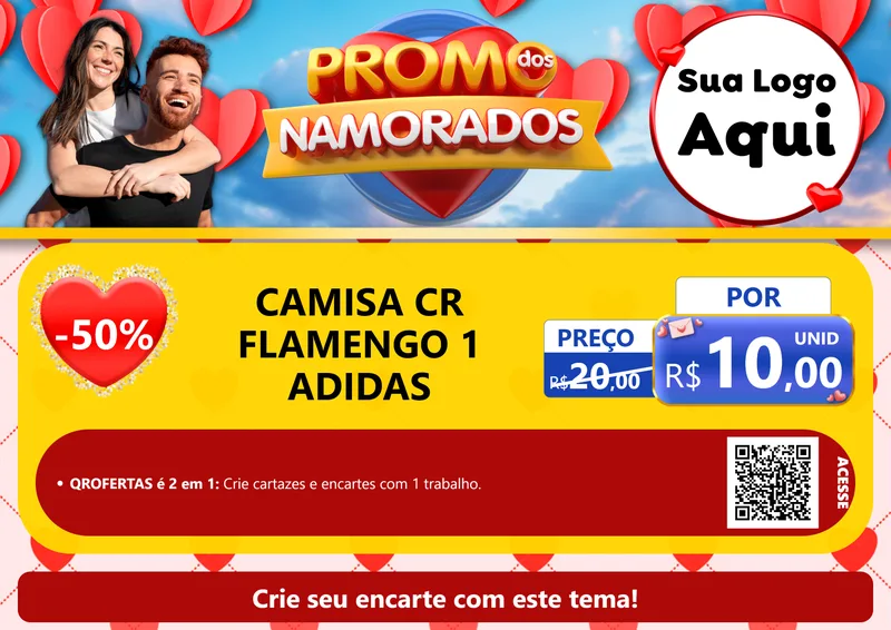 Modelo de Cartaz para Cartaz A4 Horizontal com o tema Promo dos Namorados para Roupas e acessórios