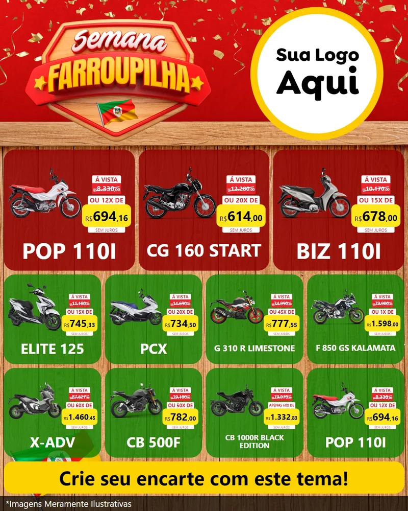 Modelo de Rede Social para Feed Instagram com o tema Semana Farroupilha para Concessionaria de Motos