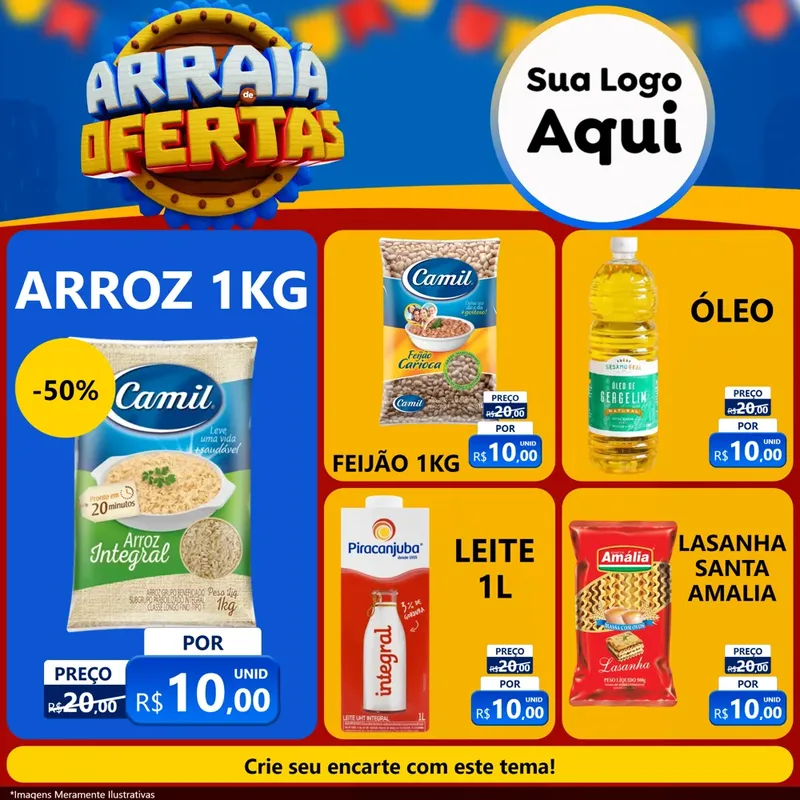 Modelo de Rede Social para Feed Facebook com o tema Arraiá de Ofertas - Junina para Supermercado