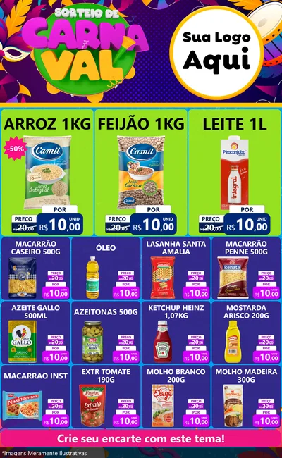 Modelo de Encarte para Encarte Grande com o tema Sorteio de Carnaval para Supermercado