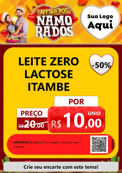 Modelo de Cartaz para Cartaz A4 Vertical com o tema Arraiá dos Namorados para Frios e Laticínios