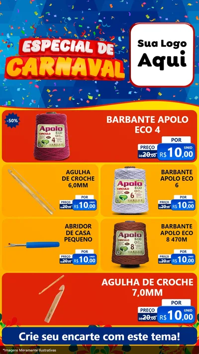 Modelo de TV para TV Vertical com o tema Especial de Carnaval para Armarinho e Aviamentos