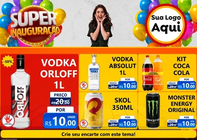 Modelo de Encarte para Encarte A4 Horizontal com o tema Super Inauguração para Distribuidora de bebidas