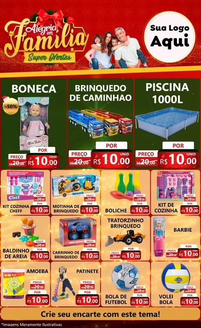 Modelo de Encarte para Encarte Grande com o tema Alegria em Família Super Ofertas - Natal para Brinquedos