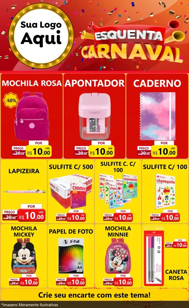 Modelo de Encarte para Encarte Grande com o tema Esquenta Carnaval para Papelaria