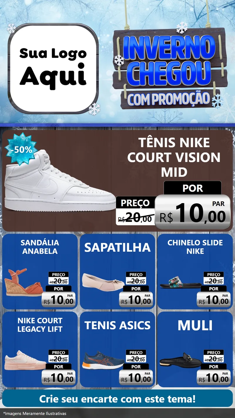 Modelo de Rede Social para Stories com o tema Inverno Chegou Com Promoção para Calçados