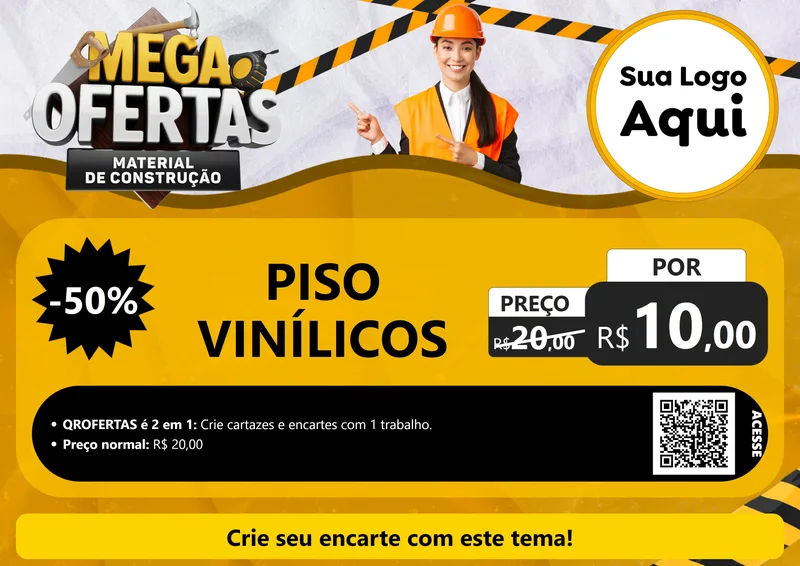 Modelo de Cartaz para Cartaz A4 Horizontal com o tema Mega Ofertas - Material de Construção para Material para Construção
