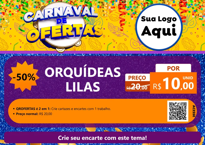 Modelo de Cartaz para Cartaz A4 Horizontal com o tema Carnaval de Ofertas para Floricultura e jardim