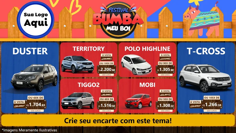 Modelo de TV para TV Horizontal com o tema Festival Bumba Meu Boi para Concessionaria de Carros