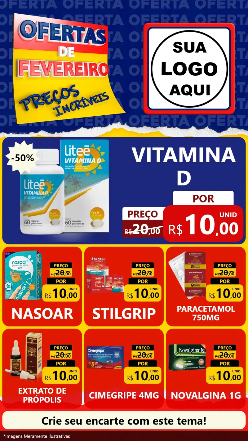 Modelo de Rede Social para Stories com o tema Ofertas de Fevereiro - Preços Incríveis para Farmácia