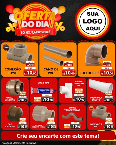 Modelo de Rede Social para Feed Instagram com o tema Oferta do Dia - Só hoje, Aproveite! para Tubos e conexões