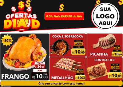 Modelo de Encarte para Encarte A4 Horizontal com o tema Ofertas Dia D para Assados