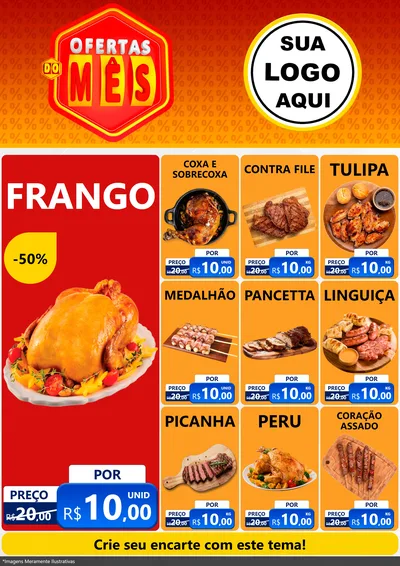 Modelo de Encarte para Encarte A4 Vertical com o tema Ofertas do Mês para Assados