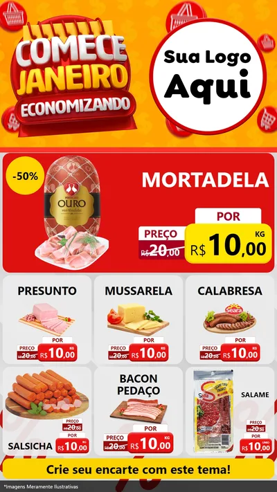 Modelo de Rede Social para Stories com o tema Comece Janeiro Economizando para Frios e Laticínios
