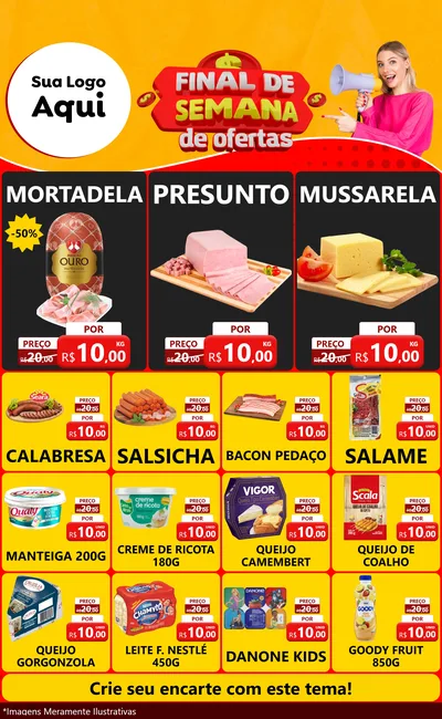 Modelo de Encarte para Encarte Grande com o tema Final de Semana de Ofertas para Frios e Laticínios