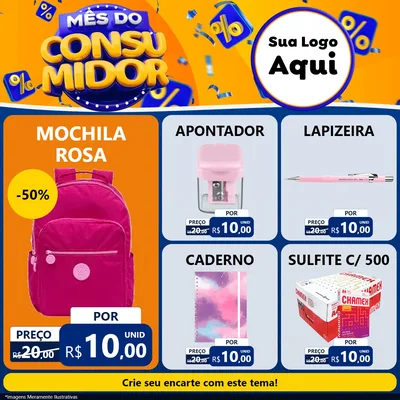 Modelo de Rede Social para Feed Facebook com o tema Mês do Consumidor para Papelaria