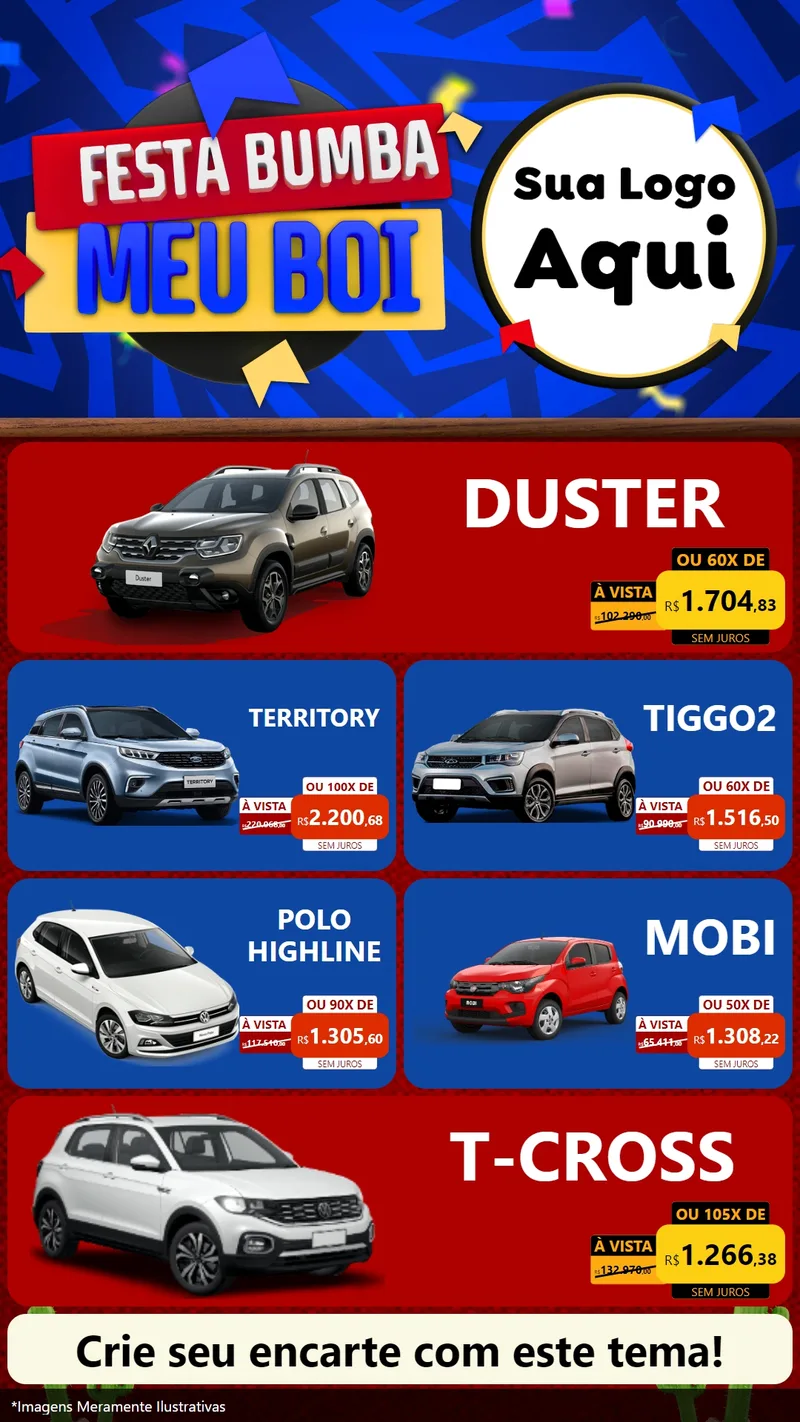 Modelo de TV para TV Vertical com o tema Festa Bumba meu Boi para Concessionaria de Carros