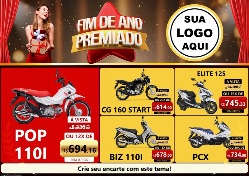 Modelo de Encarte para Encarte A4 Horizontal com o tema Fim de Ano Premiado para Concessionaria de Motos