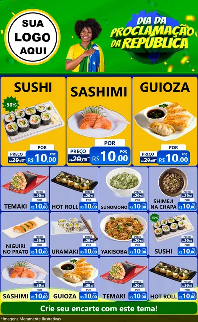 Modelo de Encarte para Encarte Grande com o tema Dia Da Proclamação Da República para Comida japonesa