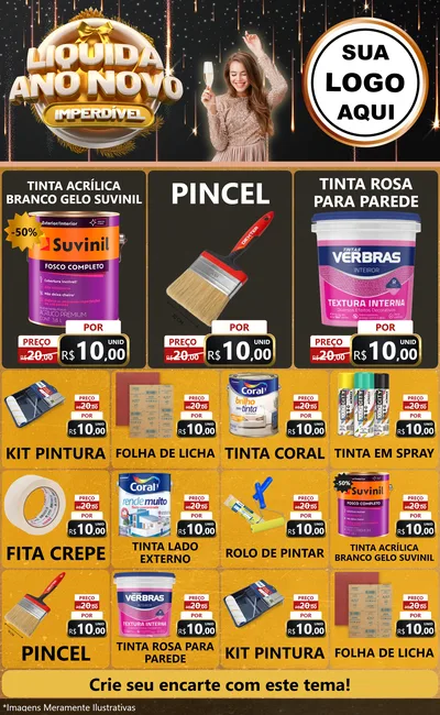 Modelo de Encarte para Encarte Grande com o tema Liquida Ano Novo Imperdível para Tintas e Ferramentas