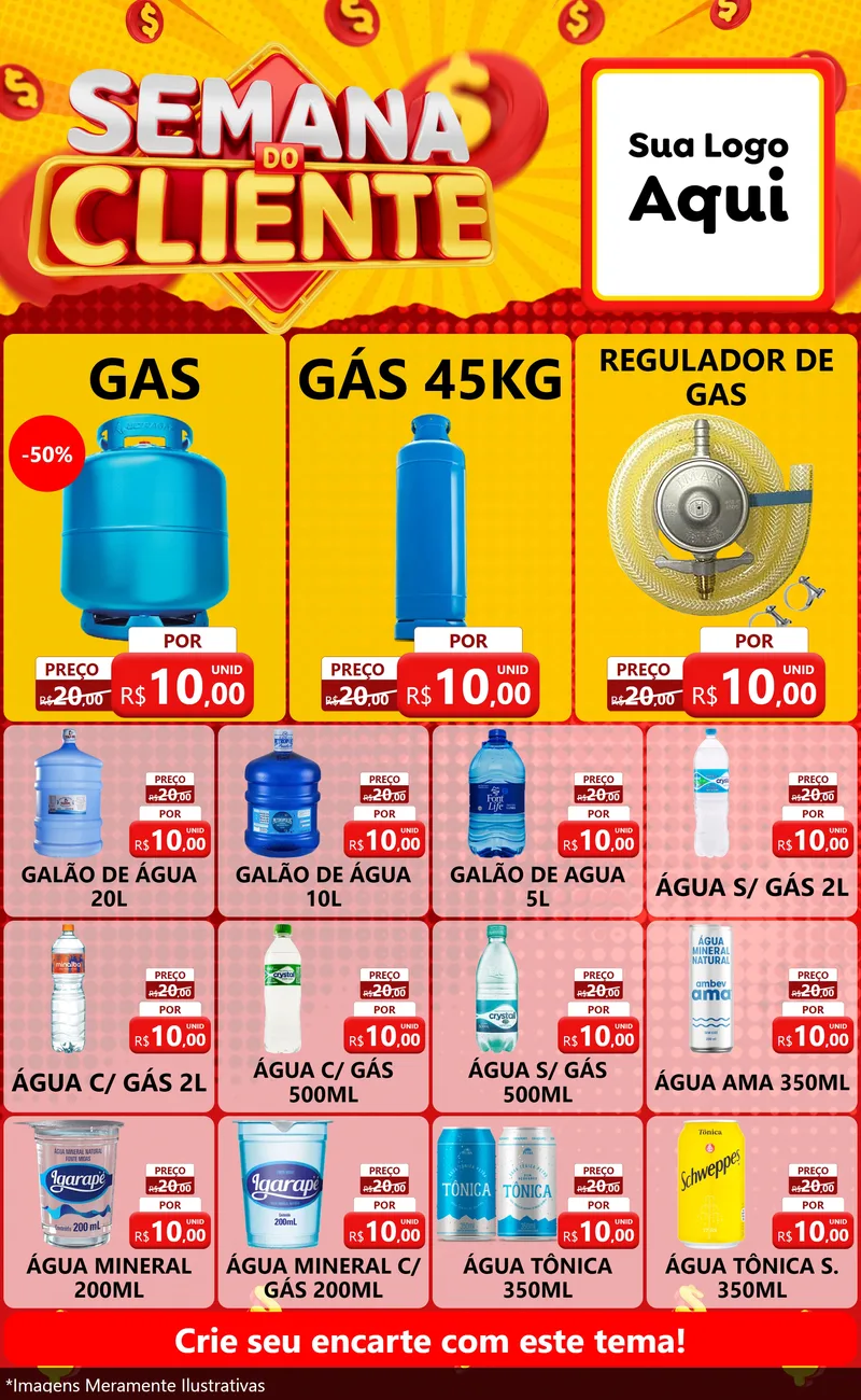 Modelo de Encarte para Encarte Grande com o tema Semana do Cliente para Água e gás