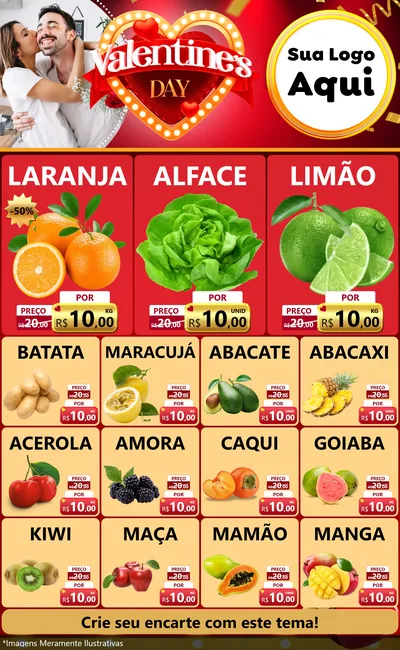 Modelo de Encarte para Encarte Grande com o tema Valentine's Day para Hortifrúti