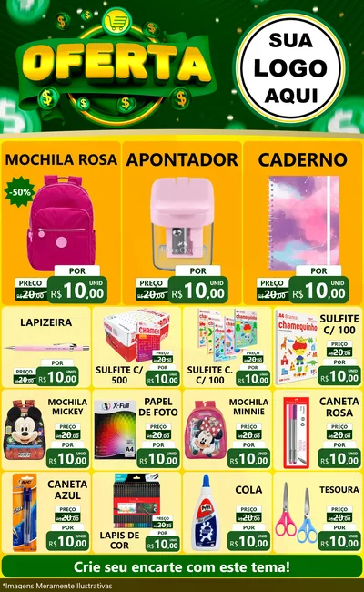 Modelo de Encarte para Encarte Grande com o tema Oferta para Papelaria