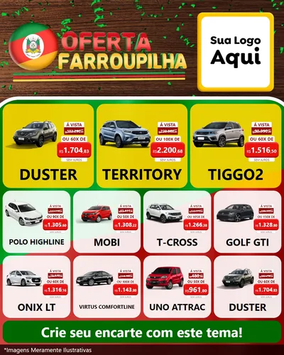 Modelo de Rede Social para Feed Instagram com o tema Oferta Farroupilha para Concessionaria de Carros