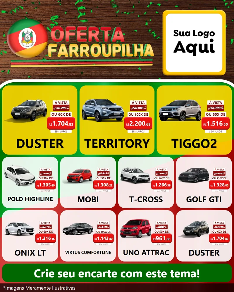 Modelo de Rede Social para Feed Instagram com o tema Oferta Farroupilha para Concessionaria de Carros