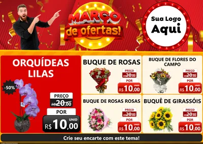 Modelo de Encarte para Encarte A4 Horizontal com o tema Março de Ofertas! para Floricultura e jardim