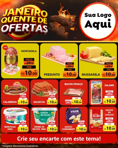 Modelo de Rede Social para Feed Instagram com o tema Janeiro Quente de Ofertas para Frios e Laticínios