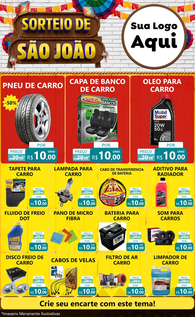Modelo de Encarte para Encarte Grande com o tema Sorteio de São João para Auto peças