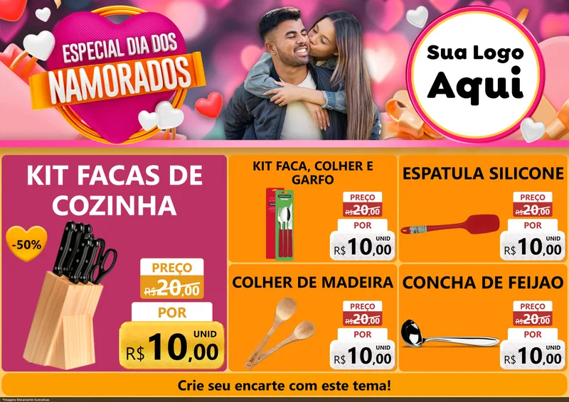 Modelo de Encarte para Encarte A4 Horizontal com o tema Especial Dia dos Namorados para Utilidades Domésticas