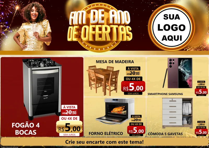 Modelo de Encarte para Encarte A4 Horizontal com o tema Fim de Ano de Ofertas para Móveis e Eletro