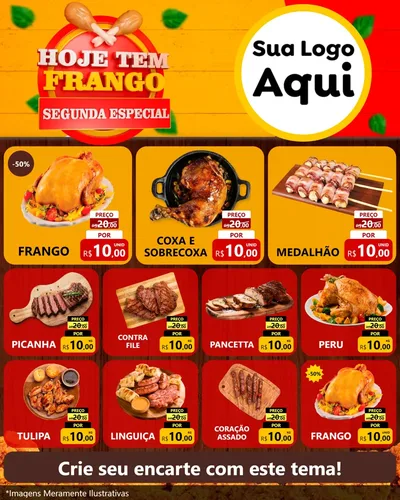 Modelo de Rede Social para Feed Instagram com o tema Hoje tem Frango Segunda Especial para Assados
