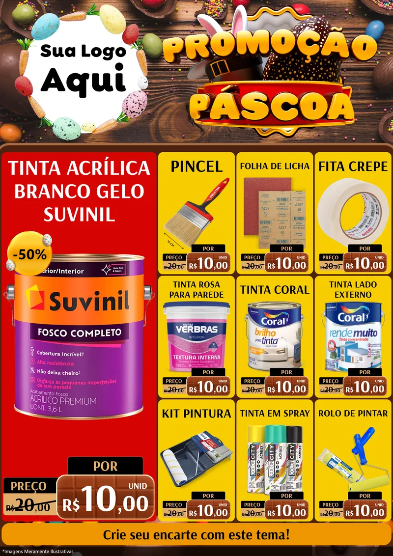 Modelo de Encarte para Encarte A4 Vertical com o tema Promoção Páscoa para Tintas e Ferramentas