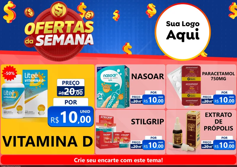 Modelo de Encarte para Encarte A4 Horizontal com o tema Ofertas Da Semana para Farmácia