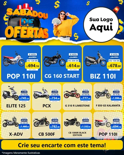 Modelo de Rede Social para Feed Instagram com o tema Sabadou de Ofertas para Concessionaria de Motos