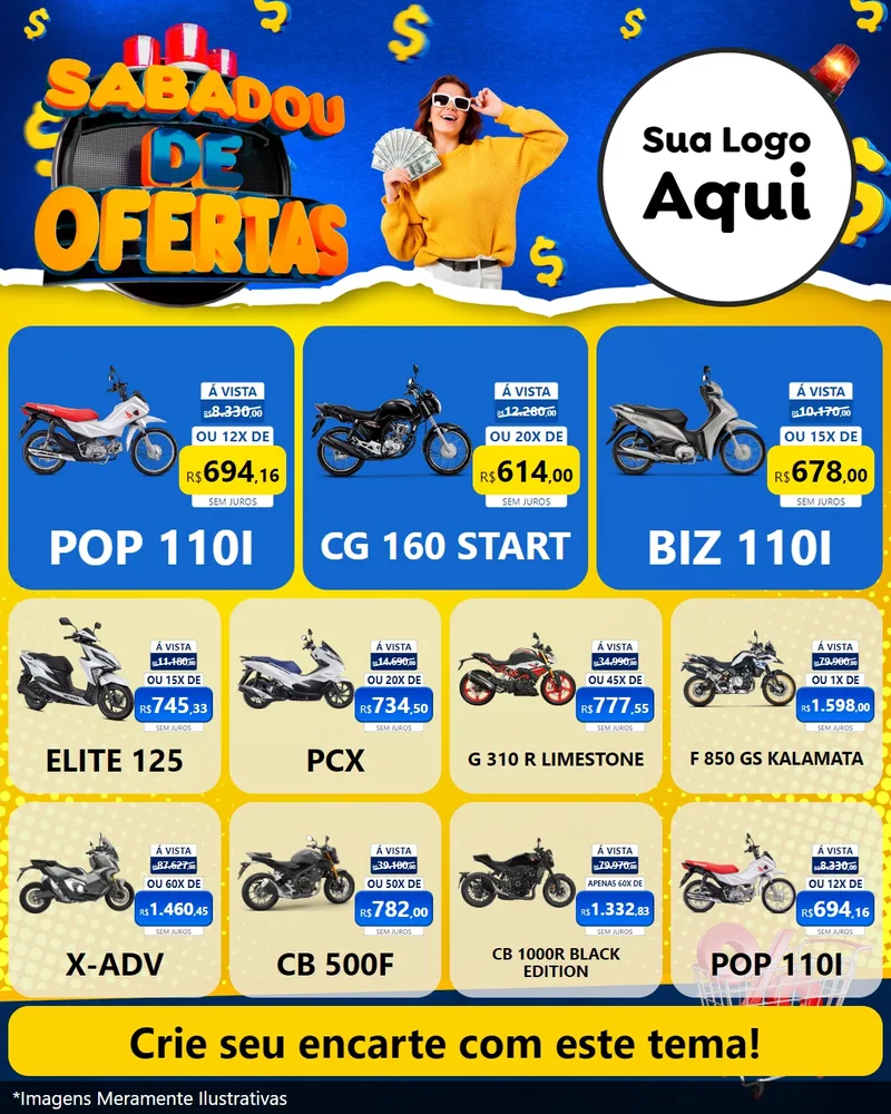 Modelo de Rede Social para Feed Instagram com o tema Sabadou de Ofertas para Concessionaria de Motos